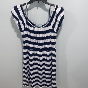 Navy and white horizontal striped cap sleeve maurices dress